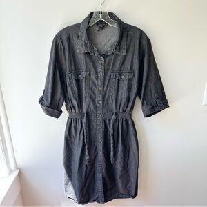 Millennium black cotton denim button down dress